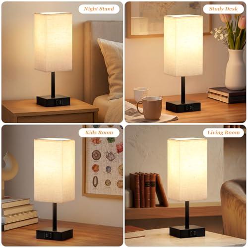 PreeOtti Touch Bedside Lamps, Bedside Table Lamp with USB A+C Charging Ports, Touch Lamps Bedside for Bedroom/Living Room/Study Room/Office, 3-Way Dimmable Reading Light (LED Bulb Included)
