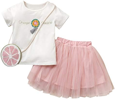 Covermason Boys Clothing Sets,for 2T-7T,Newbron Kids Baby Girls Outfits Clothes Letter Print T-Shirt+Tulle Skirt+Bag Set