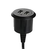 Power Tap Grommet Easy Plug with Cable Management Slot | 2 USB Power Center for Computer or Office Desk / Sofa / Table | Easy to Install (2USB-Black)