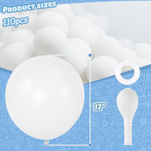 LovesTown 110PCS Latex Balloons Bulk, White Party Balloons with Ribbon 12\