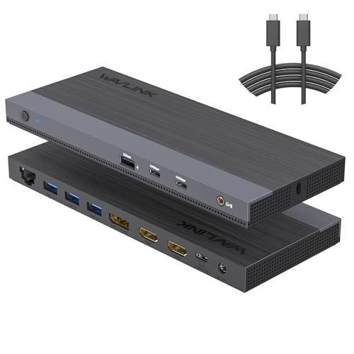 WAVLINK 13-in-1 USB-C Triple Display Docking Station, Supports 100W Charging for PC, Max 4K@144Hz/8K@30Hz (DP), Dual 4K@60Hz (HDMI), USB 3.0, Gigabit Ethernet, Audio Jack for Windows and Mac OS