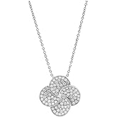 Sterling Silver Four-Leaf Clover Pendant Necklace with Cubic Zirconia, Crystal Pave Setting