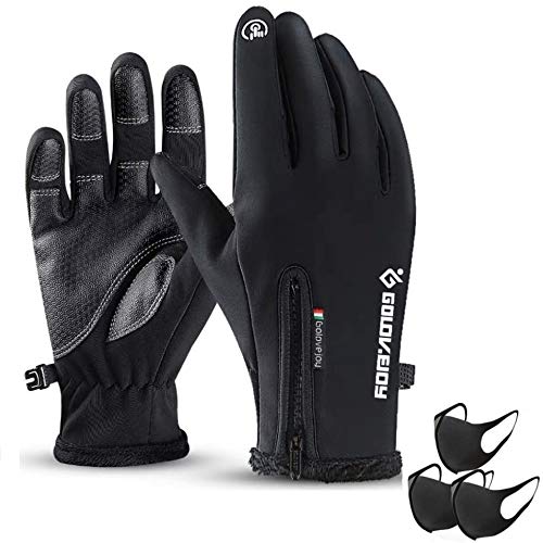 Winter Warm Gloves Touch Screen Driving Gloves Water Resistant Windproof Cold Weather Sports Gloves for Running Cycling Outdoor Hiking Skiing Best Gifts for Men and Women+3 Mouth Masks (L, Black)