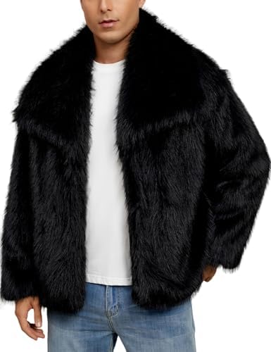 Amazon.com: Gihuo Men's Faux Fur Coat Plush Warm Winter Furry