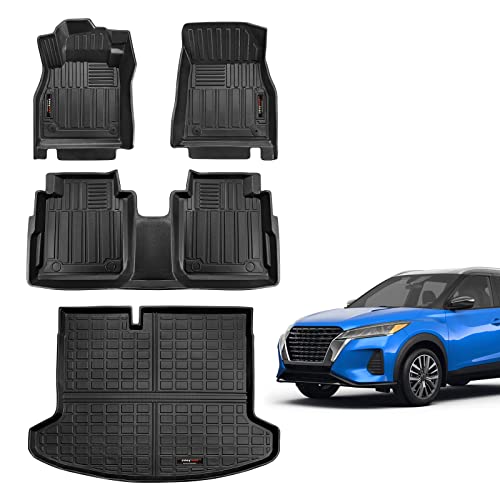 Jdeymat Individuelle Passform Fußmatten 2-reihig & Kofferraum-Cargo-Liner Set kompatibel für 2018–2023 Nissan Kicks Zubehör
