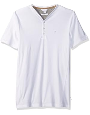 Calvin Klein Men's Slim Fit Short Sleeve Fabric Blocked Y-Neck Henley Shirt