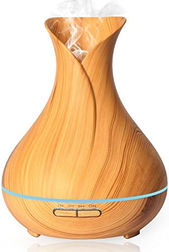 400ml Newest Wood Grain Ultrasonic Aromatherapy Essential Oil Diffusers-Cool Mist Humidifier for Home,Office,Spa&More,7 Color Lights. (Light Wood Grain)