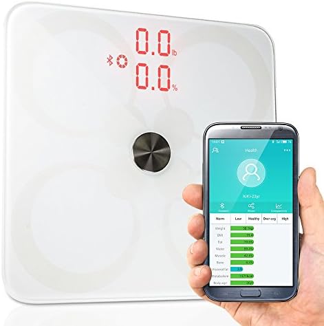 CONSTANDCE Digital Body Weight Bathroom Scale,Step-On Technology,Tempered Glass,400lb/180Kg ,Temperature Displaying (White(Bluetooth))
