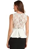 Allegra K Women's Lace Peplum Round Neck Sexy Sheer