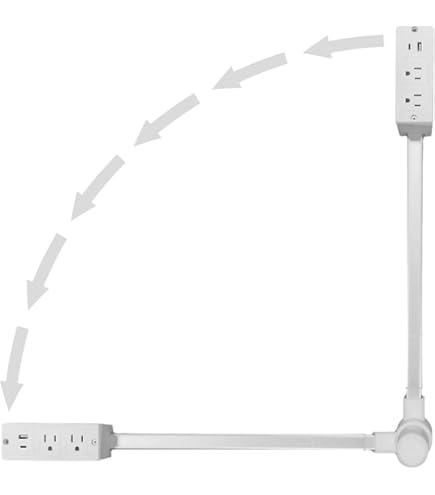 Acceso a salidas difíciles de alcanzar. Extensor de toma de corriente eléctrica, cuenta con USB-A, USB-C y 2 tomas de corriente alterna, se extiende de 22 a 34 pulgadas, gira 180°. Uso