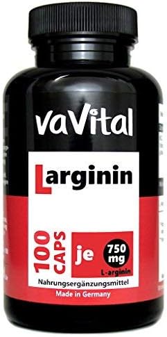 L-Arginine 750mg per Capsule | 100 Capsules | 100% Vegan | Premium Product Made in Germany – Vavital