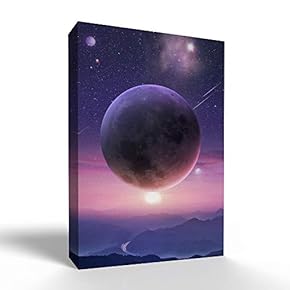 Canvas Wall Art - Galaxy Colorful Super Big Blue Moon for Living Room - Modern Home Art Stretched and Framed Ready to Hang - 12x18 inches
