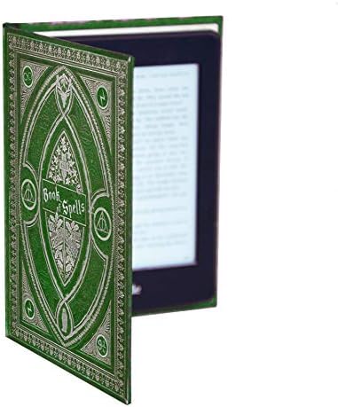 Kindle Case with Harry Potter themed Book of Spells Cover in Hogwarts House Colours (Slytherin Green)