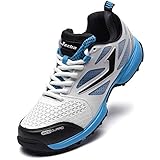 Jazba Men's SKYDRIVE 110 PU Mesh KPU Cricket Shoes (Euro 42, White/Black/Cyan Blue)