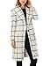 Allegra K Women's Turn Down Collar Seam Pockets Button Warm Checks Coat X-Small White