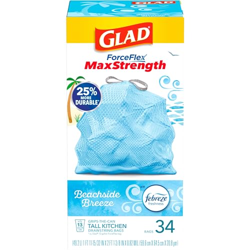 GLAD FORCEFLEX MAXSTRENGTH TRASH BAGS, 13 GAL, BEACHSIDE BREEZE, 34 CT (PACKAGE MAY VARY)