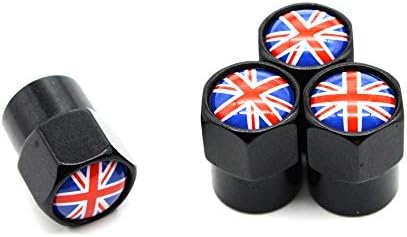 4 Pcs/Set Tire Valve Dust Caps England British National Flag Aluminium Alloy/Copper for Cars (Black)