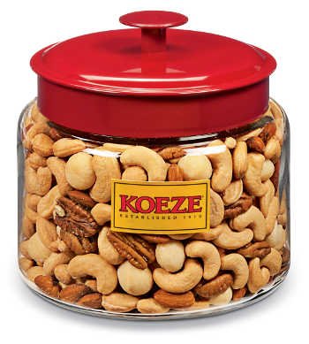 Koeze Mixed Nuts with Macadamias - 3 lb. Party Jar - Contains: Colossal Cashews, Southern Pecans, White Macadamias and California Almonds