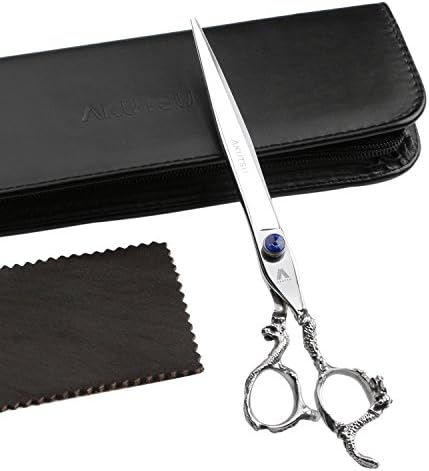 AKUTSU 8" Silver Professional 440C Razor Edge Dog Pet Grooming Cutting Scissors / Shears With Case and Cloth