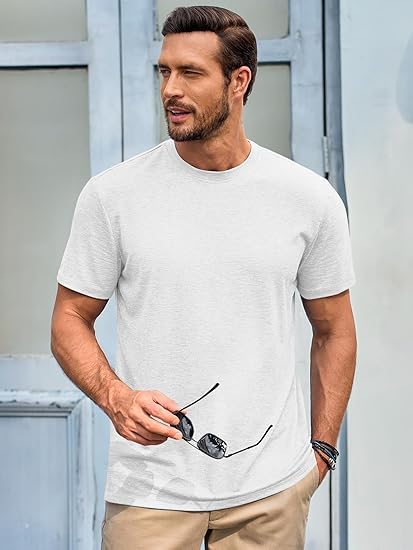 Runcati Herren T-Shirt Rundhals Kurzarm Sommer Oberteile Regular Fit Sport Fitness Funktionsshirt Einfarbig Basic Unterhemd Business Shirts Weiß L 3