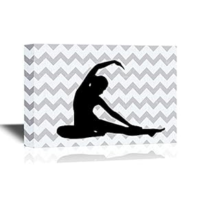 Canvas Wall Art - Silhouette of Woman Practicing Yoga on Chevron Background - Gallery Wrap Modern Home Art | Ready to Hang - 12x18 inches