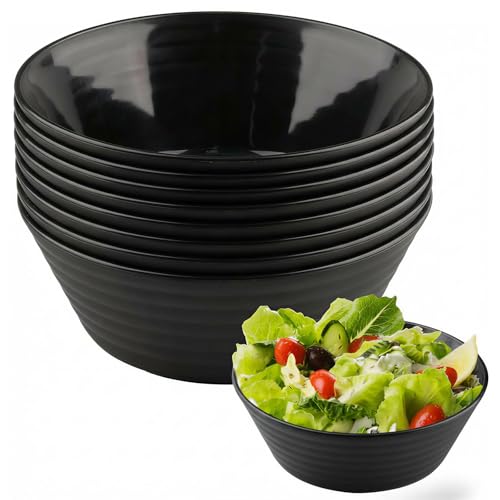 YTSMFL 8er Schüssel 17.5cm Groß Schwarz Bowl, Unbreakable Müslischalen Schwarz Schalensets Suppenschalen aus Kunststoff Plastik Suppenschalen für Snack Dessert Reis Nudeln