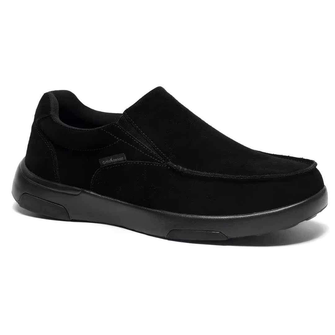 Photo 1 of OrthoComfoot Orthopedic Walking Shoes for Mens, Comfortable Orthotic Slip-Ons with Arch Support for Driving, Cushion Breathable Loafers for Foot and Heel Pain Relief Black Size 10.5