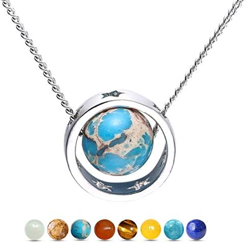Enfianced Natural Stone 8 Planets in The Solar System Pendant Necklace