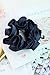 Wenobby 2PCS Big Satin Silk Black Blue Hair Scrunchies for Women with Thick Hair,Flower-like Hair Ties