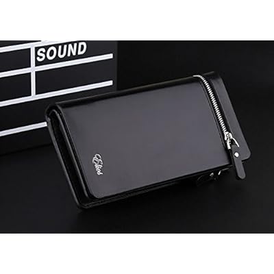 Men and Women Designer Long Black or Brown Zipper Wallet (Black)