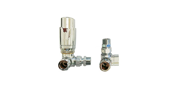 Aeon Válvula termostática de esquina cromada para radiador - Inc. Senso TRV cabeza + cerradura Set – 15 mm