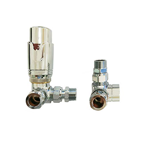 Aeon Chrome Corner Thermostatic Radiator Valve - Inc. Senso TRV Head + Lockshield Set - 15mm
