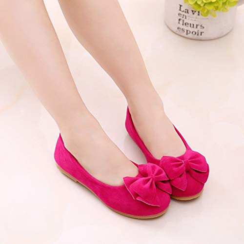 Baby Girls Dress Shoes Slip on Ballerina Flats Bows Shallow Mouth peas Shoes Dance Shoes (Little Kid/Big Kid) Hot Pink - Thumbnail 3