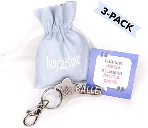 3-PACK key2Bme BALLET key - dance keychain & inspirational quote - the cute cool fun unique small gift under $10 for giving dancer kid teen girl women adult dance recital nutcracker teacher
