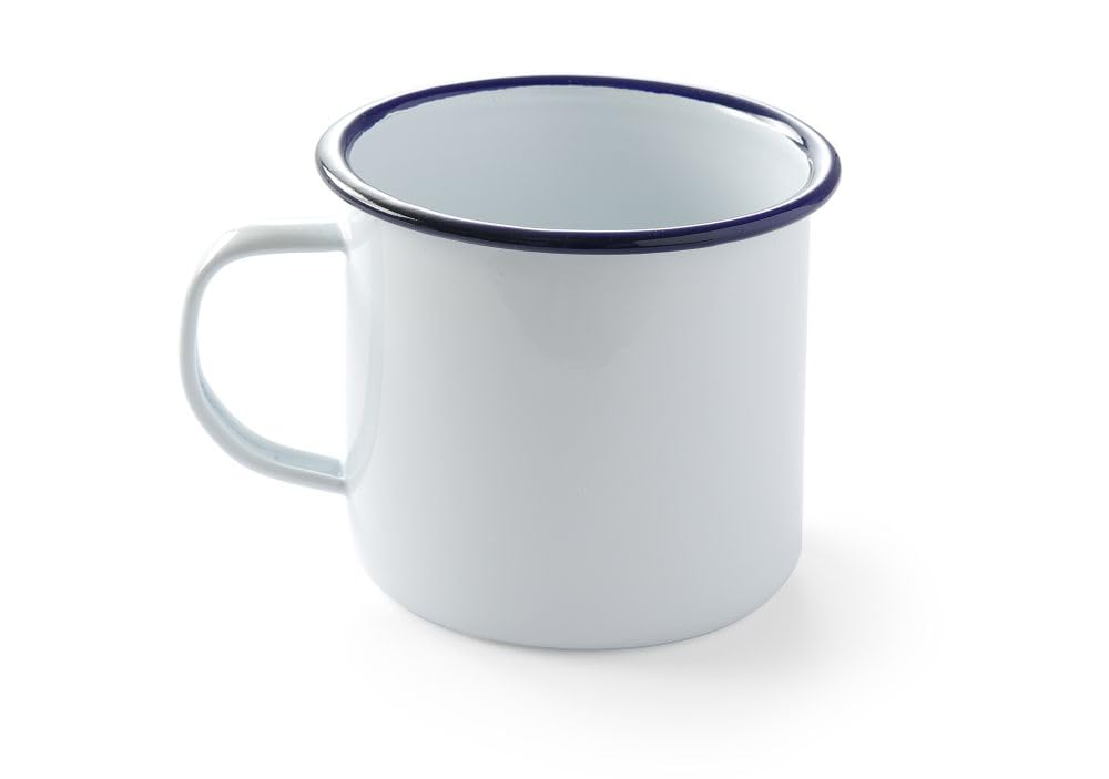 HENDI 621301 Mug, enamelled, 100 x (H) 90 mm, 0.52 Litre, White/Blue