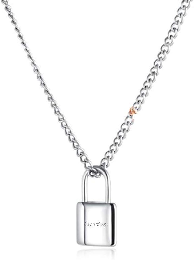 NineJewelry Personalized Padlock Necklace for Men Women