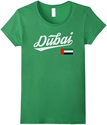Womens Dubai UAE Flag Distressed Vintage T-Shirt Small Grass