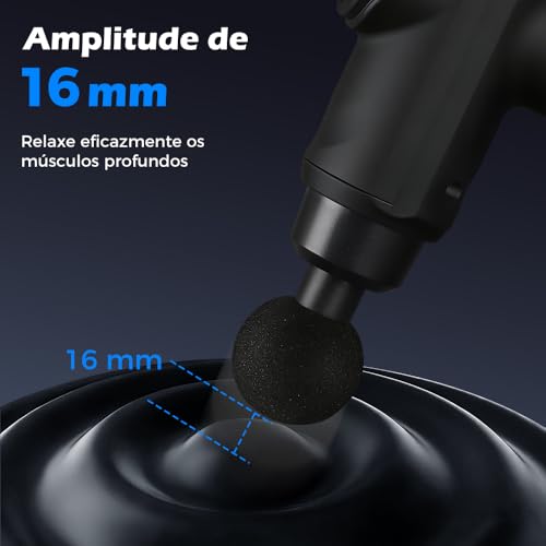 Pistola de Massagem YARUIKE, Massageador Muscular Elétrico Portátil com 10 Acessórios e 30 Velocidades, Preto