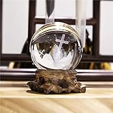 HDCRYSTALGIFTS 3D Cross Crystal Ball Paperweight Full Sphere Glass Fengshui with Woonden Base Praying Religious Gifts for Women Christian Home Decorations (60mm)