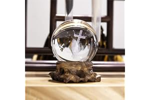 HDCRYSTALGIFTS 3D Cross Crystal Ball Paperweight Full Sphere Glass Fengshui with Woonden Base Praying Religious Gifts for Women Christian Home Decorations (60mm)