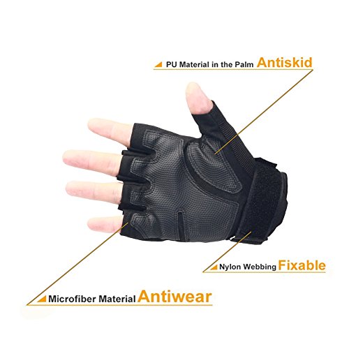 Nachvorn Men's Tactical Military Rubber Hard Knuckle Outdoor Gloves for Camping Cycling Motorcycle Hiking Powersports Airsoft Paintballg,Fingerless,Black-XL - Thumbnail 2