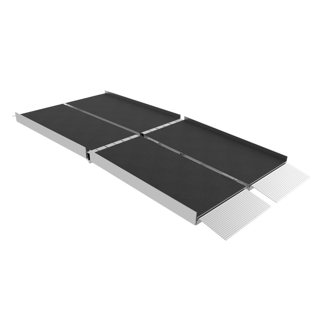EZ-Access Maleta Trifold Rampa plegable portátil de aluminio para silla de ruedas con superficie aplicada antideslizante, placas de transición inferiores autoajustables, resistente 800 libras, para escalones y puertas del hogar, 6 pies