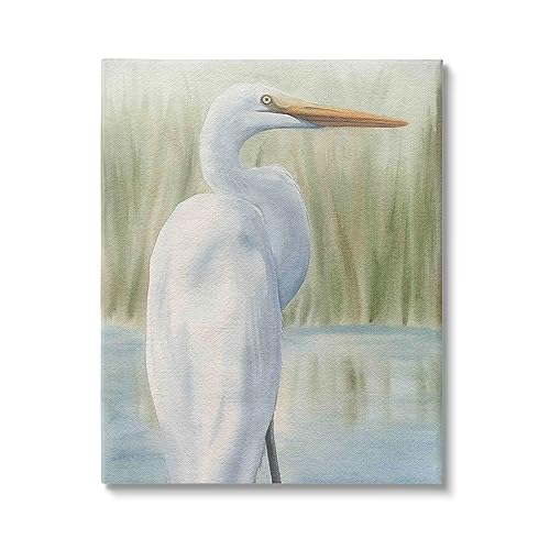 Stupell Industries Egret Marshland Painting Canvas Wall Art Design by Grace Popp