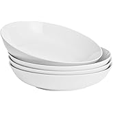 WishDeco White Pasta Bowls Set of 4, Porcelain Salad Bowls 37 oz, Wide and Shallow Serving Bowl 9 Inch, Large Pasta Plates, Serving Dishes for Soup, Dinner, Microwave and Dishwasher Safe
