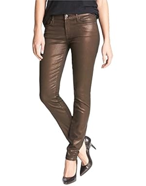 7 For All Mankind Women's The Skinny w/ Contoured Waistband in Brown Suede Grey Brown Suede Grey 30 30