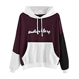 YANG-YI Womens Letters Long Sleeve Hoodie Sweatshirt Hooded Pullover Tops Casual Blouse (L, Purple)