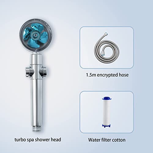 High-pressure shower head ，fan shower head water saving shower heads with hose and filter,turbo spa shower head propeller shower head (bule)