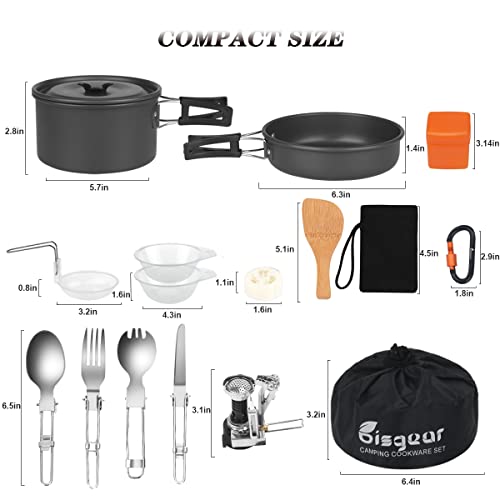 16pcs Camping Cookware Stove Carabiner Folding Spork Set Bisgear(TM) Outdoor Camping Hiking Backpacking Non-stick Cooking Non-stick Picnic Bowl Pot Pan , Folding Spork , Mini Stove with Piezo Ignition