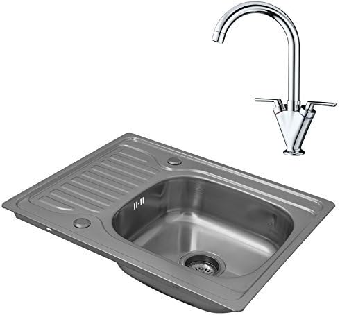 ENKI BST005 Kitchen Sink & Tap Set Single Bowl Inset Square Stainless Steel Drainer Modern