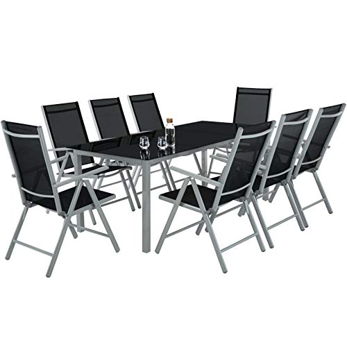 ADHW 8+1 Alu Sitzgruppe Gartenmöbel Gartengarnitur Tisch Stuhl Essgruppe Gartenset (Color : Silber-grau) – Bild 3